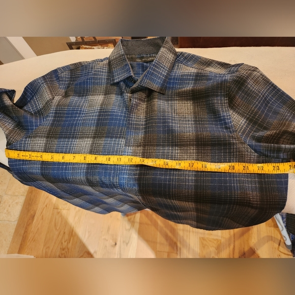 Saks Fifth Avenue men's plaid Shirt Sz L button down dress 5th Blue Gray - Picture 3 of 5